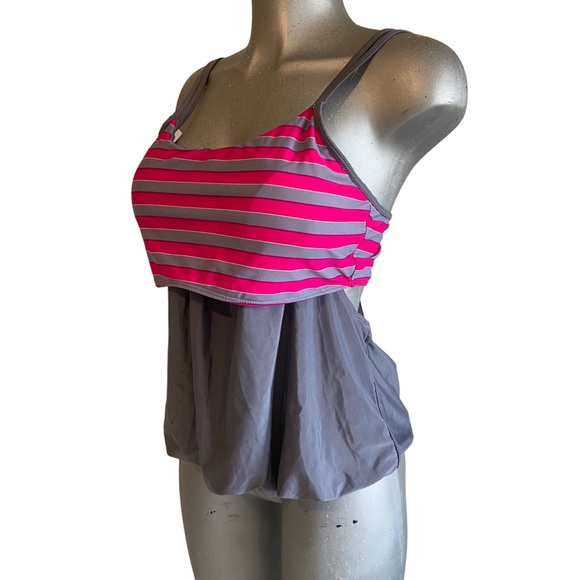 Tankini Top Bathing Suit Swimsuit Tank Modest Padded Stripes Beachy Pool Stretch - Picture 1 of 7